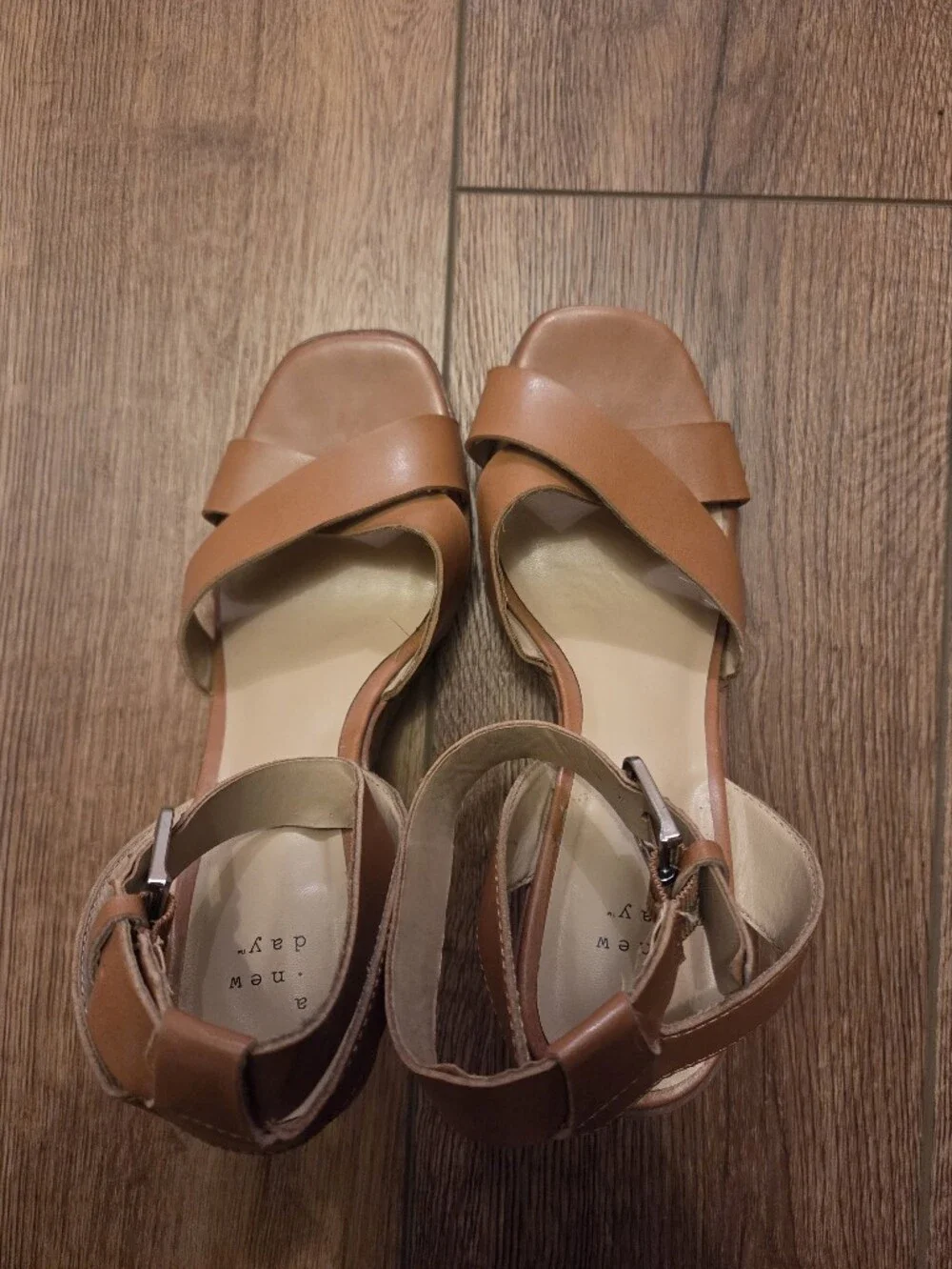a new day Tan Cork Wedge Sandals with Buckle Ankle Strap